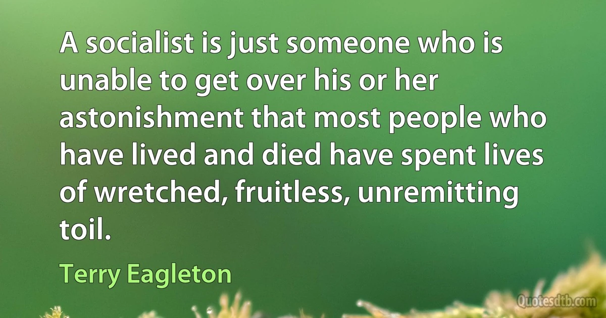 A socialist is just someone who is unable to get over his or her astonishment that most people who have lived and died have spent lives of wretched, fruitless, unremitting toil. (Terry Eagleton)