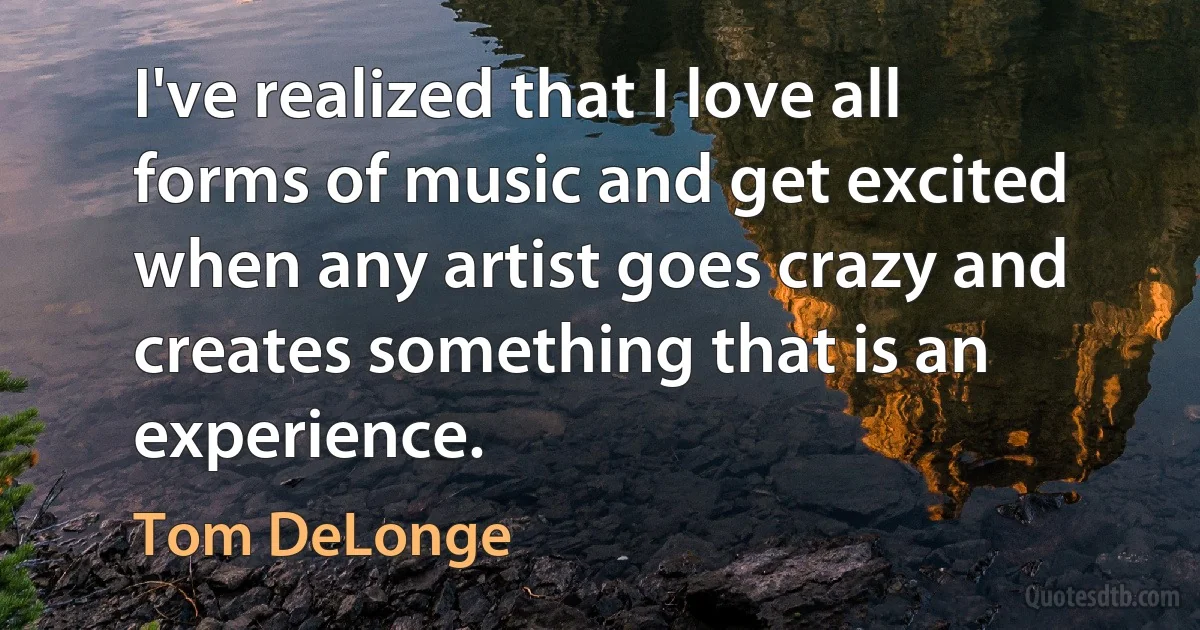 I've realized that I love all forms of music and get excited when any artist goes crazy and creates something that is an experience. (Tom DeLonge)