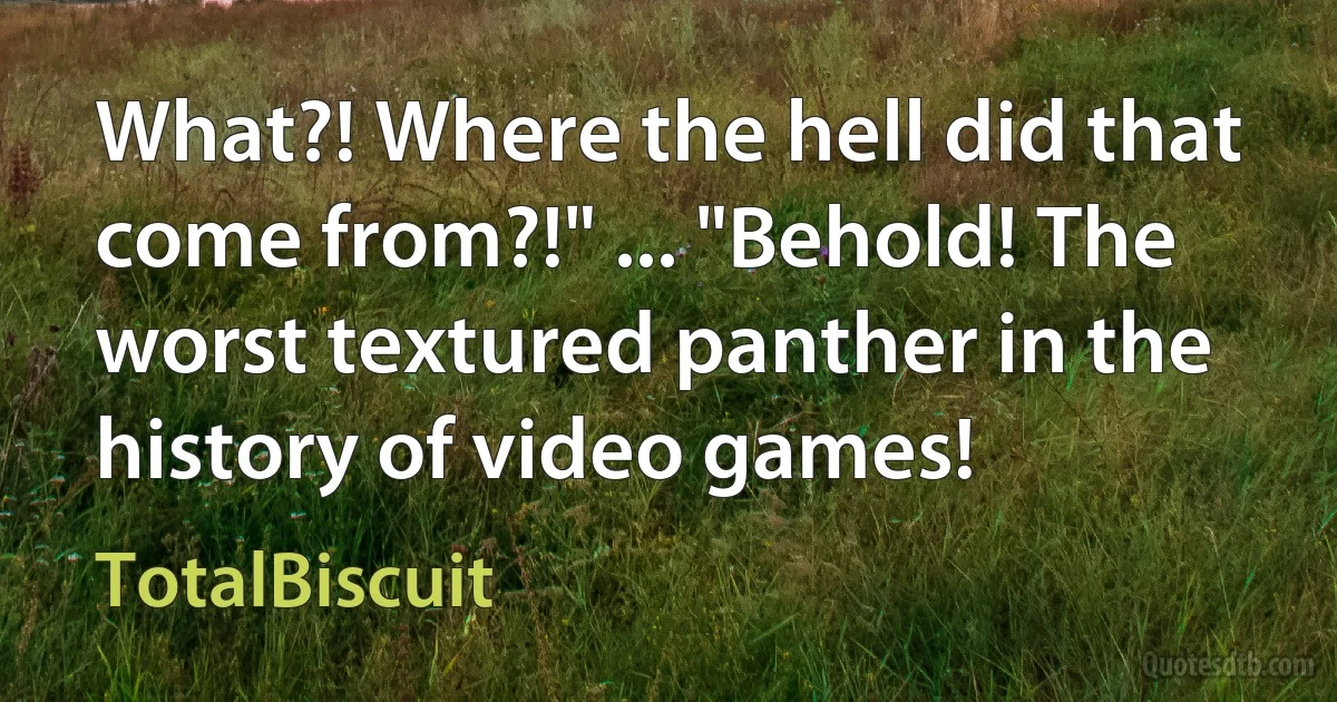 What?! Where the hell did that come from?!" ... "Behold! The worst textured panther in the history of video games! (TotalBiscuit)