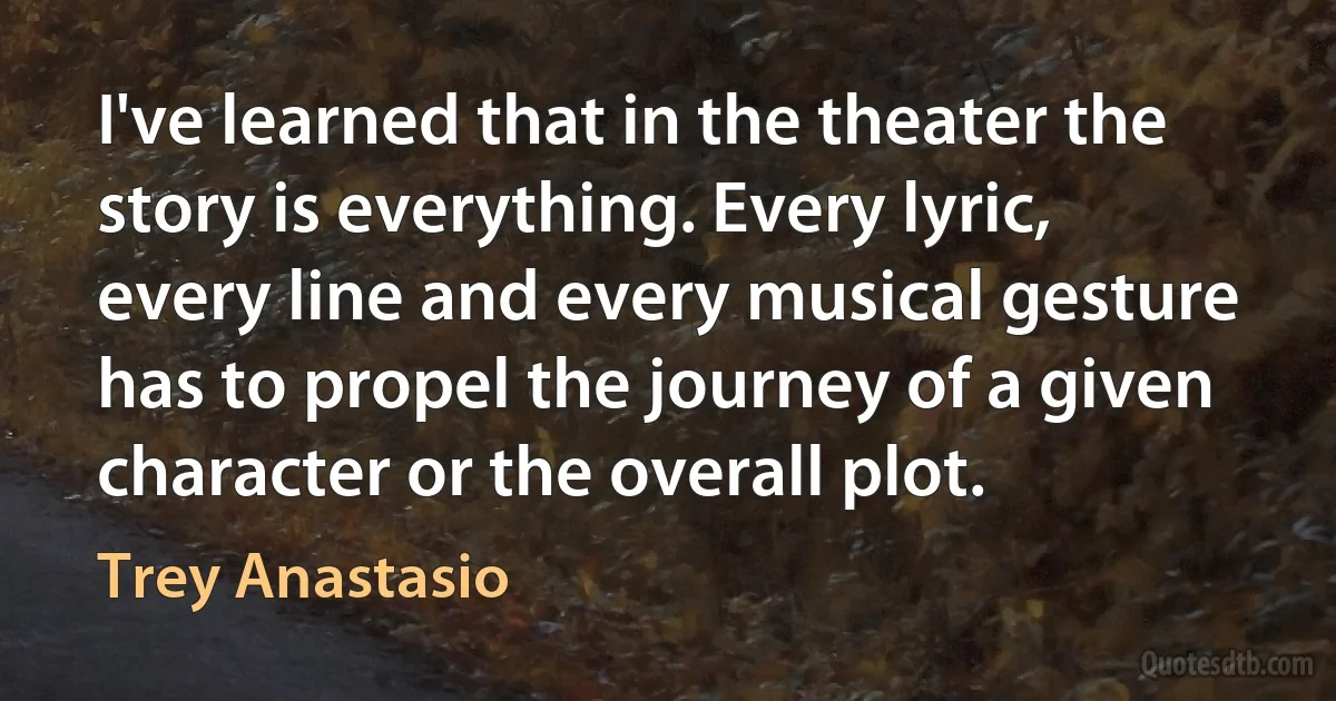 I've learned that in the theater the story is everything. Every lyric, every line and every musical gesture has to propel the journey of a given character or the overall plot. (Trey Anastasio)