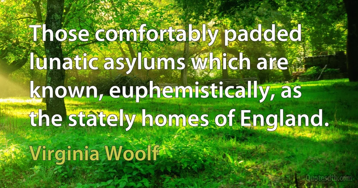 Those comfortably padded lunatic asylums which are known, euphemistically, as the stately homes of England. (Virginia Woolf)