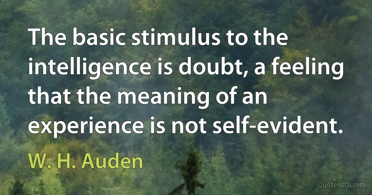 The basic stimulus to the intelligence is doubt, a feeling that the meaning of an experience is not self-evident. (W. H. Auden)