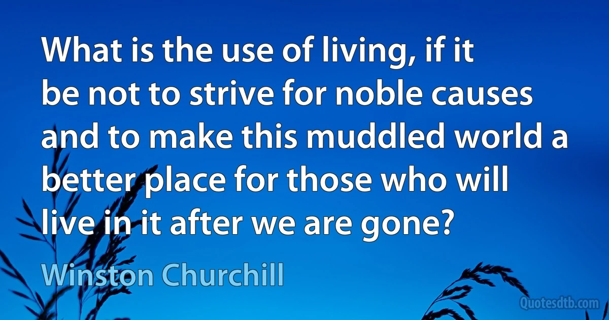 What is the use of living, if it be not to strive for noble causes and to make this muddled world a better place for those who will live in it after we are gone? (Winston Churchill)