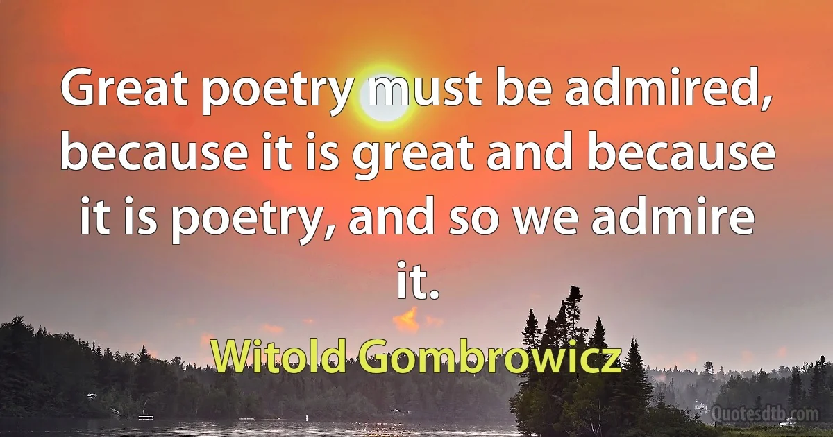 Great poetry must be admired, because it is great and because it is poetry, and so we admire it. (Witold Gombrowicz)