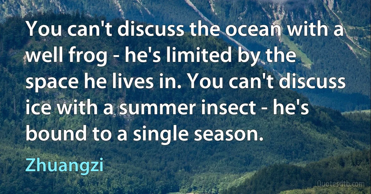 You can't discuss the ocean with a well frog - he's limited by the space he lives in. You can't discuss ice with a summer insect - he's bound to a single season. (Zhuangzi)