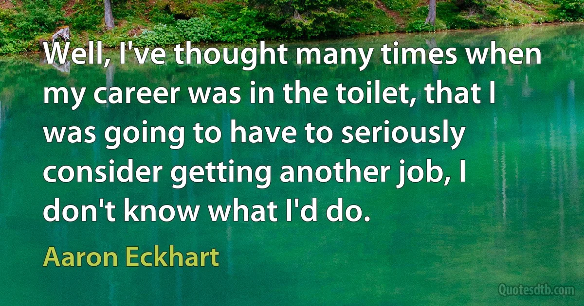 Well, I've thought many times when my career was in the toilet, that I was going to have to seriously consider getting another job, I don't know what I'd do. (Aaron Eckhart)