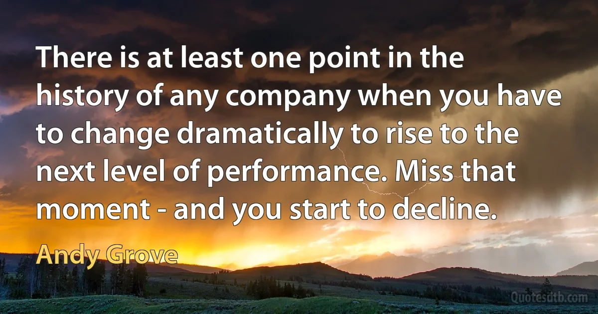 There is at least one point in the history of any company when you have to change dramatically to rise to the next level of performance. Miss that moment - and you start to decline. (Andy Grove)