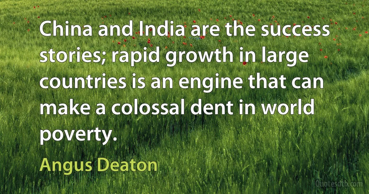 China and India are the success stories; rapid growth in large countries is an engine that can make a colossal dent in world poverty. (Angus Deaton)