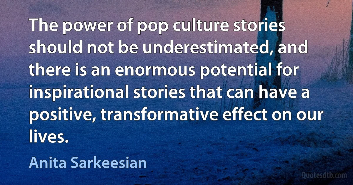 The power of pop culture stories should not be underestimated, and there is an enormous potential for inspirational stories that can have a positive, transformative effect on our lives. (Anita Sarkeesian)