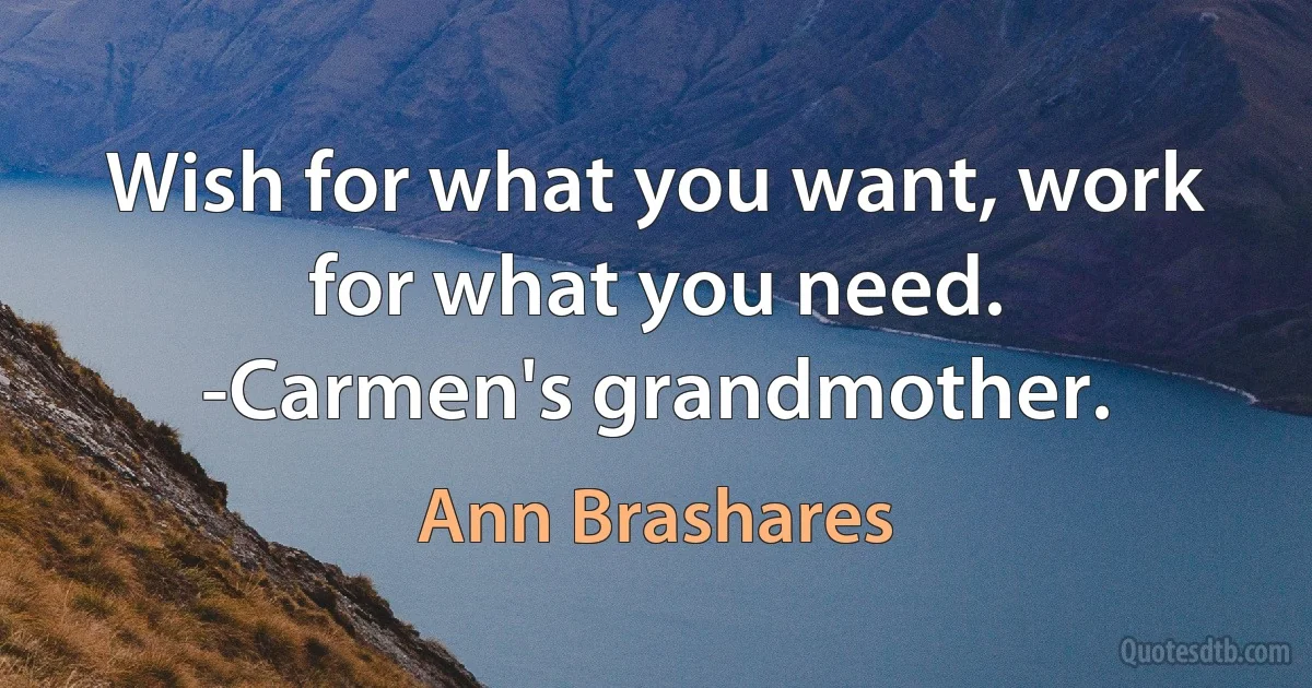 Wish for what you want, work for what you need.
-Carmen's grandmother. (Ann Brashares)