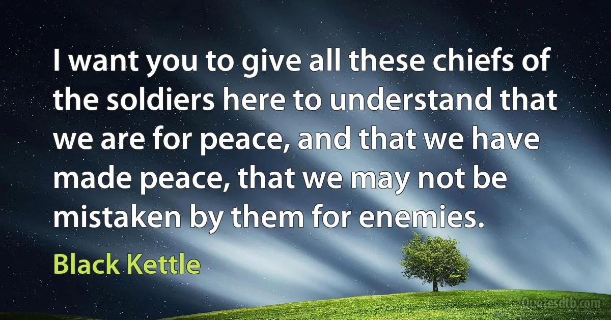 I want you to give all these chiefs of the soldiers here to understand that we are for peace, and that we have made peace, that we may not be mistaken by them for enemies. (Black Kettle)