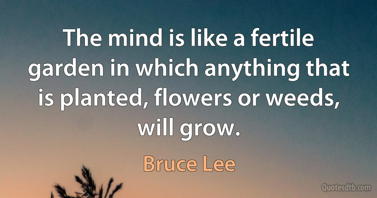 The mind is like a fertile garden in which anything that is planted, flowers or weeds, will grow. (Bruce Lee)