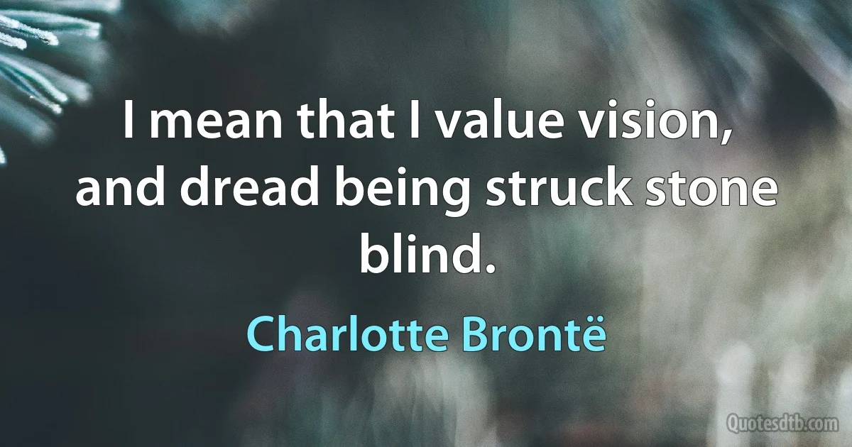 I mean that I value vision, and dread being struck stone blind. (Charlotte Brontë)