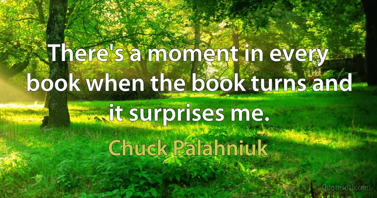 There's a moment in every book when the book turns and it surprises me. (Chuck Palahniuk)