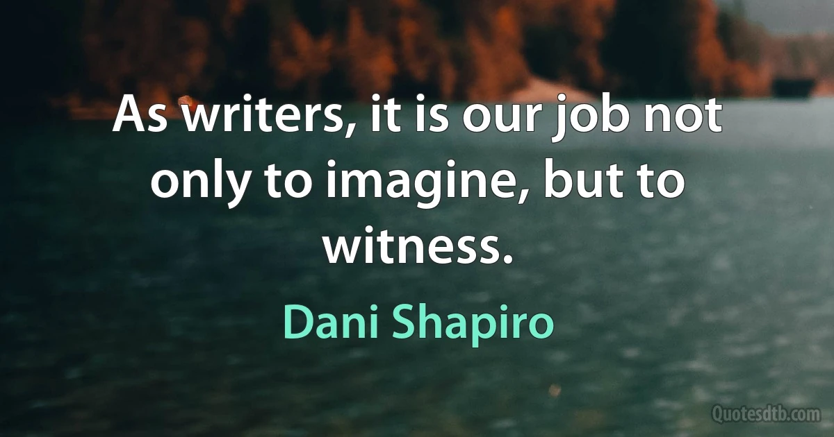 As writers, it is our job not only to imagine, but to witness. (Dani Shapiro)