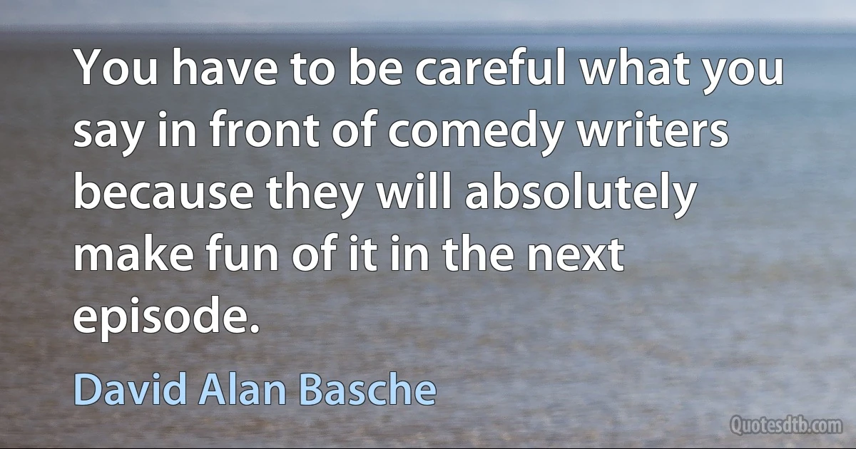 You have to be careful what you say in front of comedy writers because they will absolutely make fun of it in the next episode. (David Alan Basche)