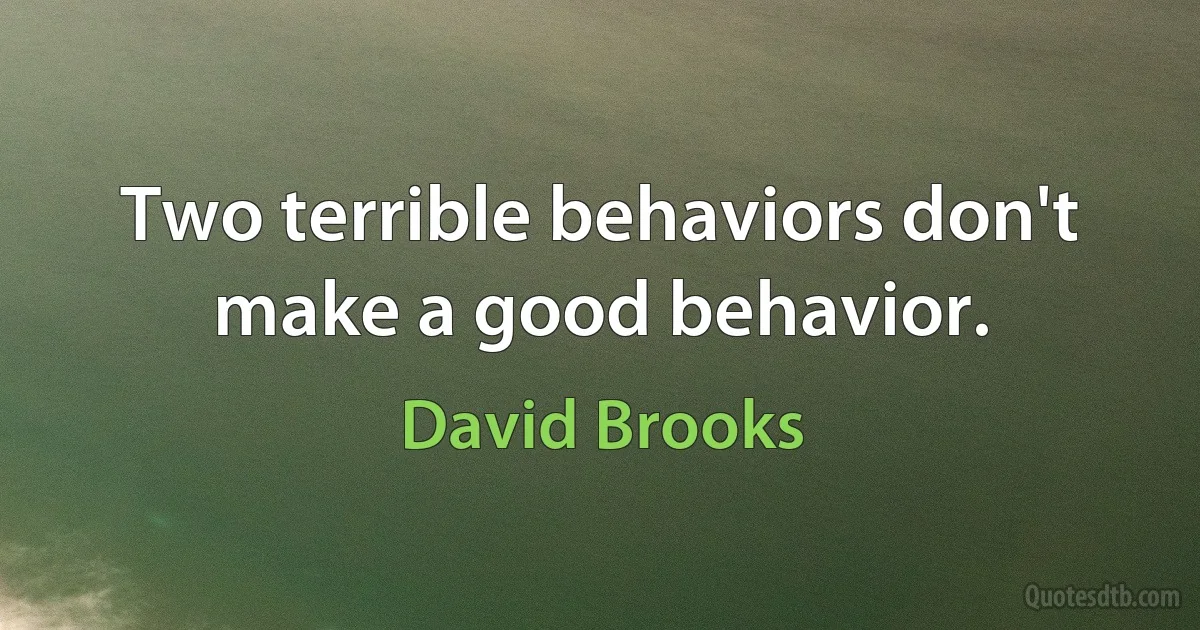 Two terrible behaviors don't make a good behavior. (David Brooks)