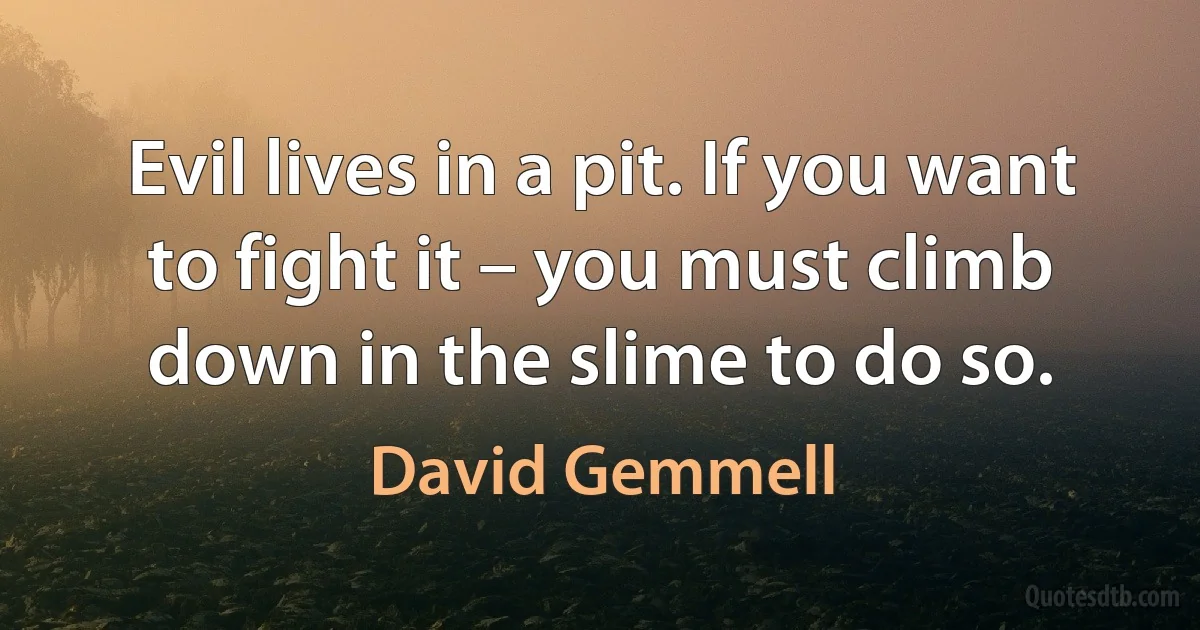 Evil lives in a pit. If you want to fight it – you must climb down in the slime to do so. (David Gemmell)