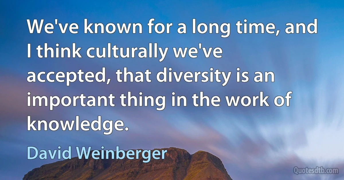 We've known for a long time, and I think culturally we've accepted, that diversity is an important thing in the work of knowledge. (David Weinberger)