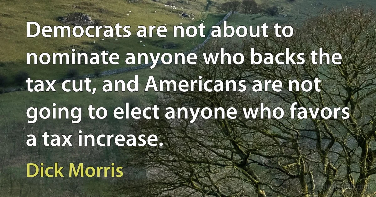 Democrats are not about to nominate anyone who backs the tax cut, and Americans are not going to elect anyone who favors a tax increase. (Dick Morris)