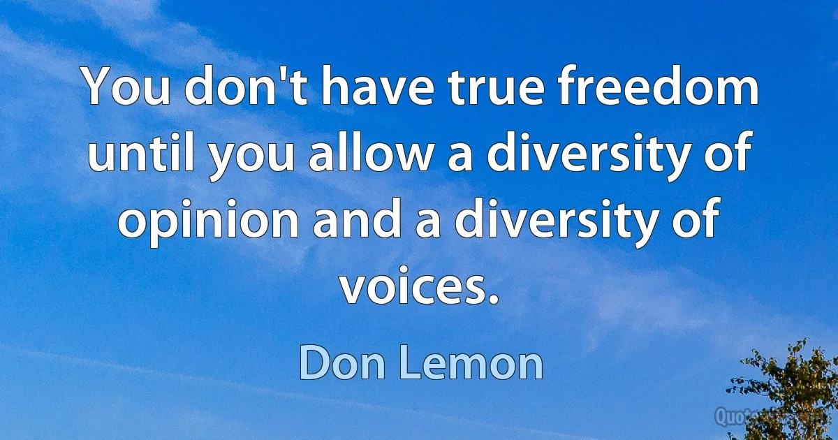 You don't have true freedom until you allow a diversity of opinion and a diversity of voices. (Don Lemon)