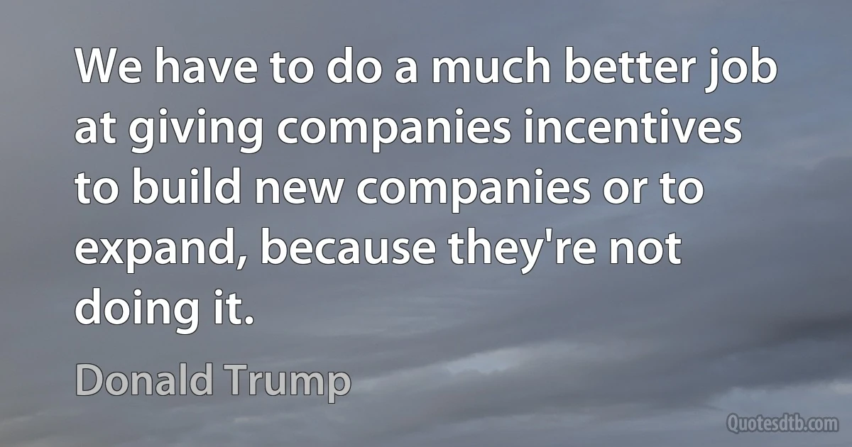 We have to do a much better job at giving companies incentives to build new companies or to expand, because they're not doing it. (Donald Trump)