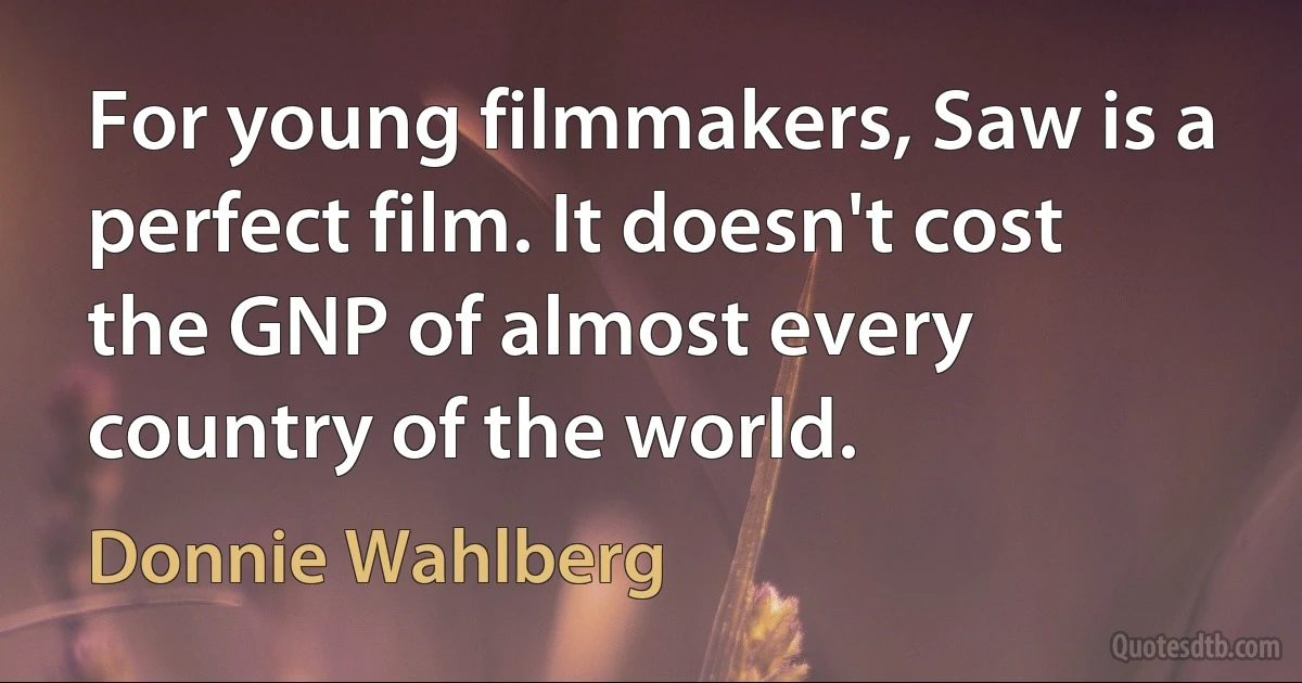 For young filmmakers, Saw is a perfect film. It doesn't cost the GNP of almost every country of the world. (Donnie Wahlberg)