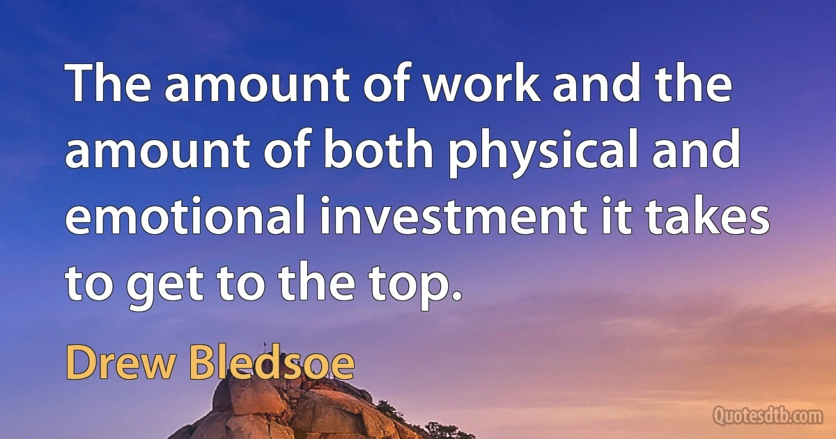 The amount of work and the amount of both physical and emotional investment it takes to get to the top. (Drew Bledsoe)