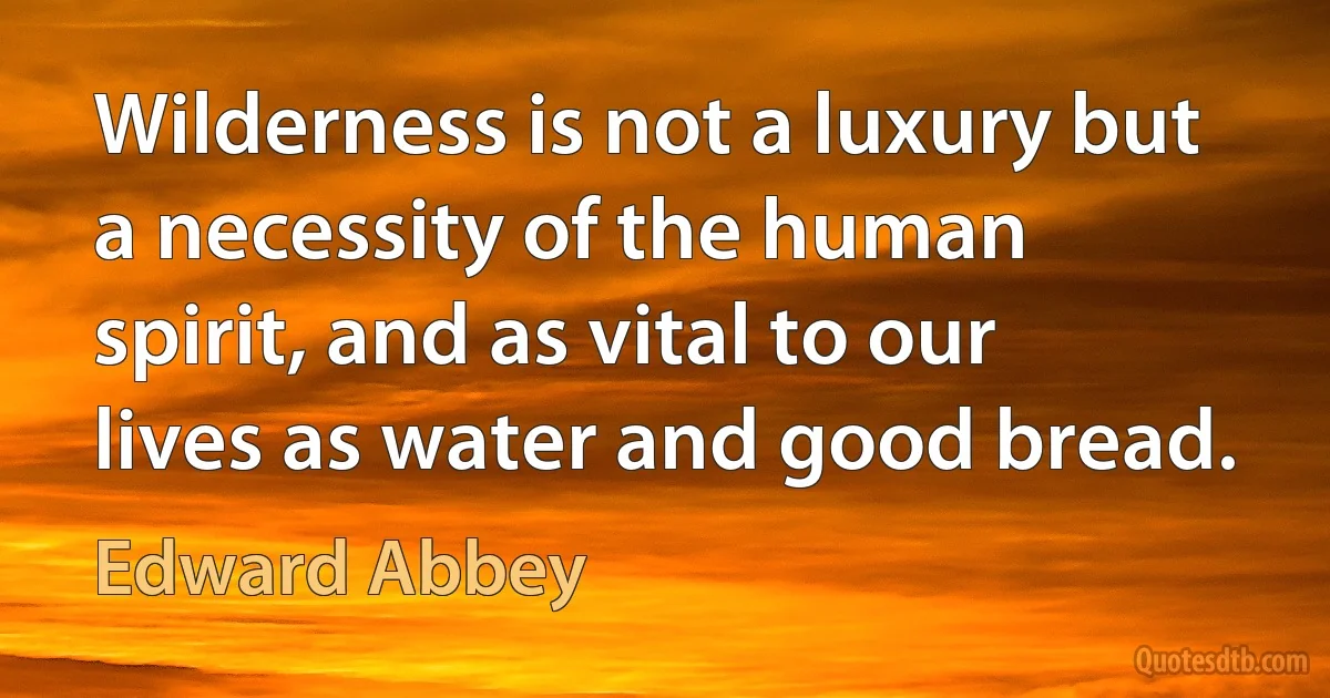 Wilderness is not a luxury but a necessity of the human spirit, and as vital to our lives as water and good bread. (Edward Abbey)