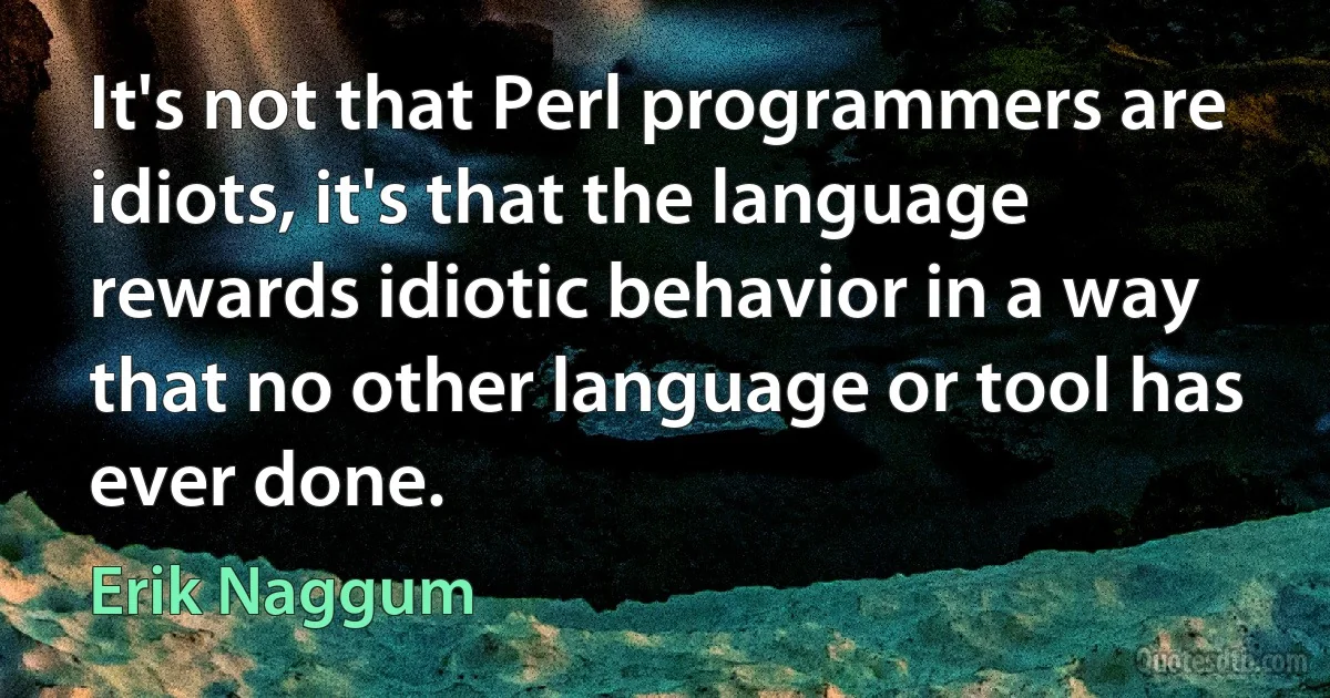 It's not that Perl programmers are idiots, it's that the language rewards idiotic behavior in a way that no other language or tool has ever done. (Erik Naggum)