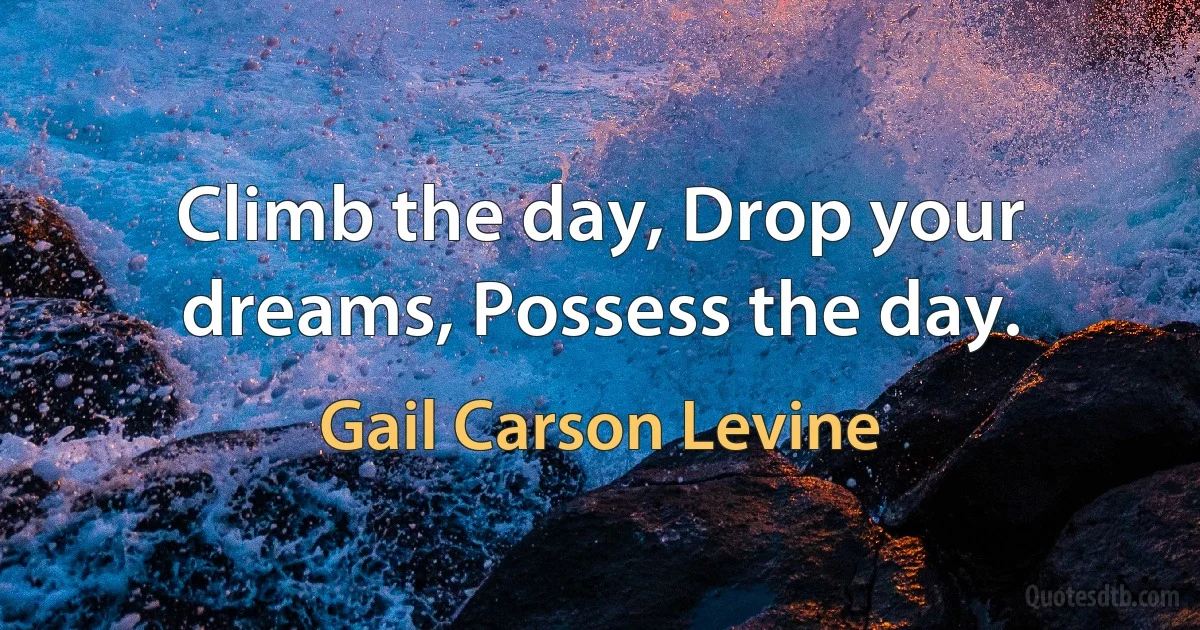 Climb the day, Drop your dreams, Possess the day. (Gail Carson Levine)