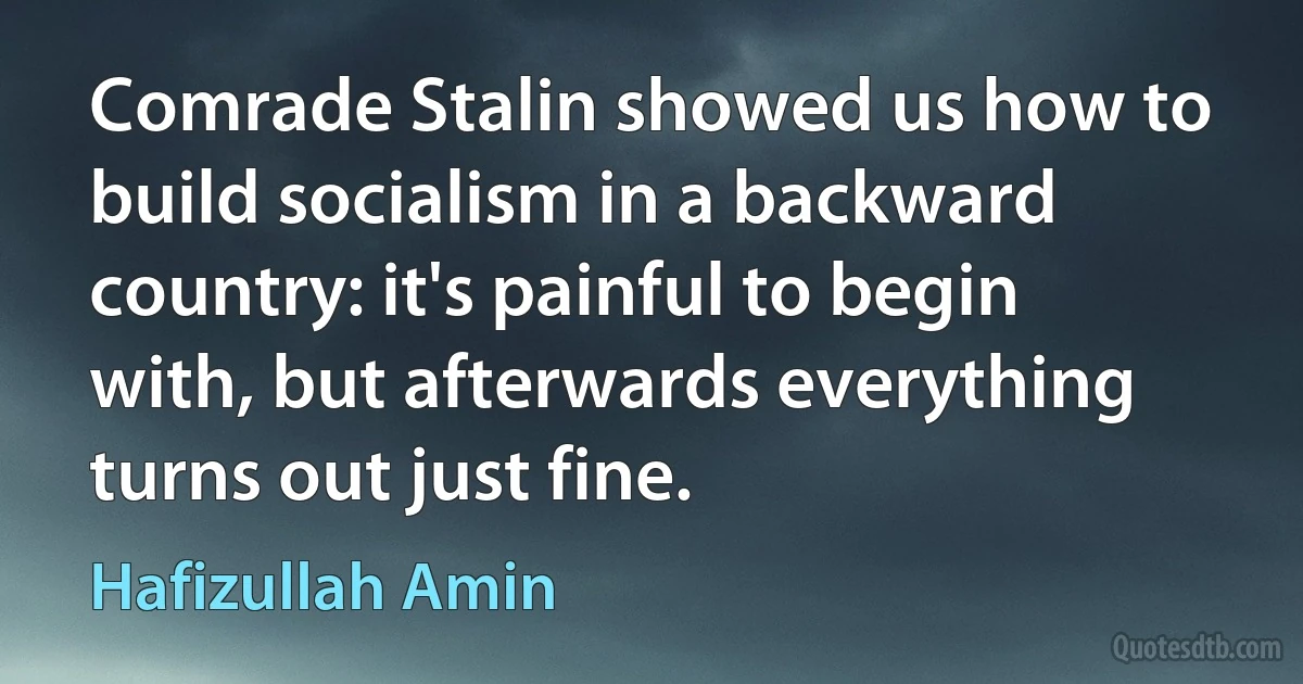 Comrade Stalin showed us how to build socialism in a backward country: it's painful to begin with, but afterwards everything turns out just fine. (Hafizullah Amin)