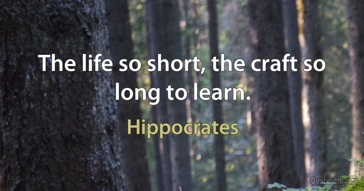 The life so short, the craft so long to learn. (Hippocrates)