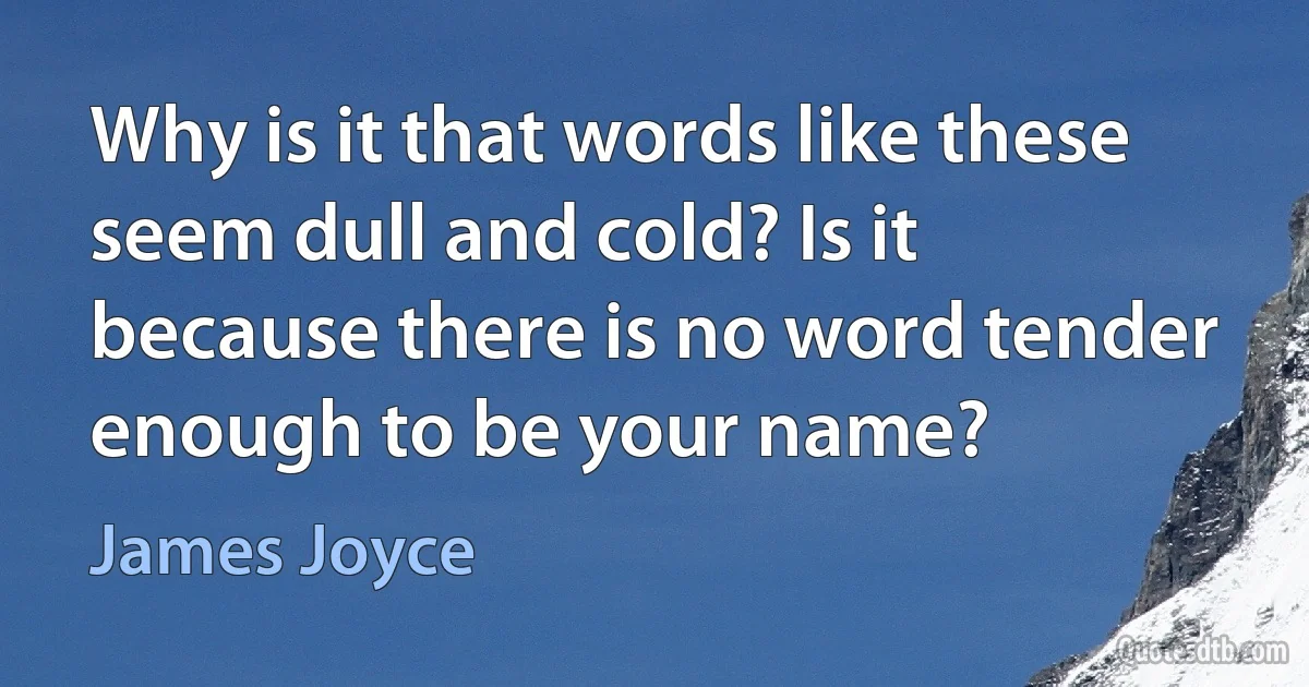 Why is it that words like these seem dull and cold? Is it because there is no word tender enough to be your name? (James Joyce)