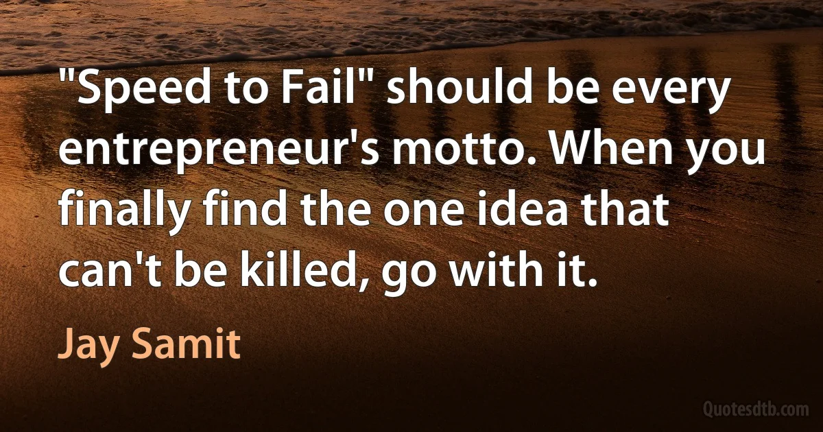 "Speed to Fail" should be every entrepreneur's motto. When you finally find the one idea that can't be killed, go with it. (Jay Samit)