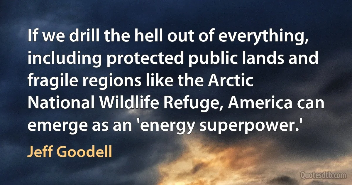 If we drill the hell out of everything, including protected public lands and fragile regions like the Arctic National Wildlife Refuge, America can emerge as an 'energy superpower.' (Jeff Goodell)