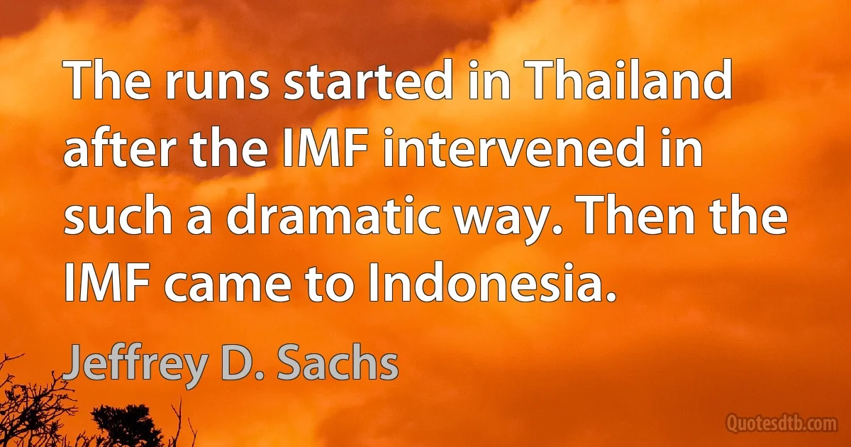 The runs started in Thailand after the IMF intervened in such a dramatic way. Then the IMF came to Indonesia. (Jeffrey D. Sachs)