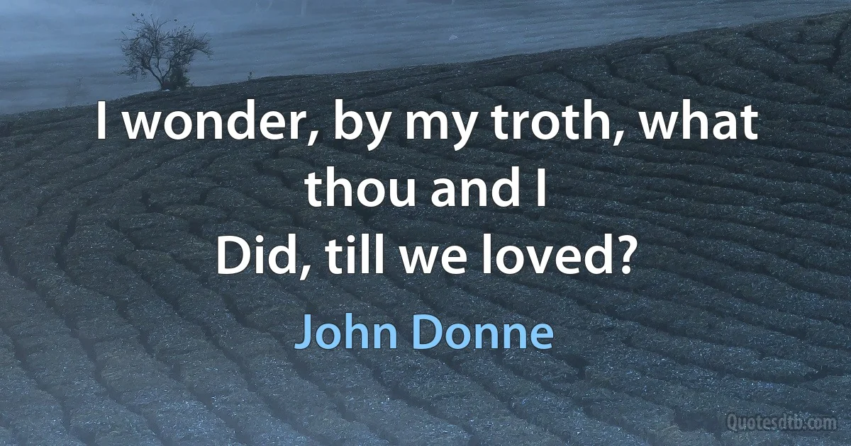 I wonder, by my troth, what thou and I
Did, till we loved? (John Donne)