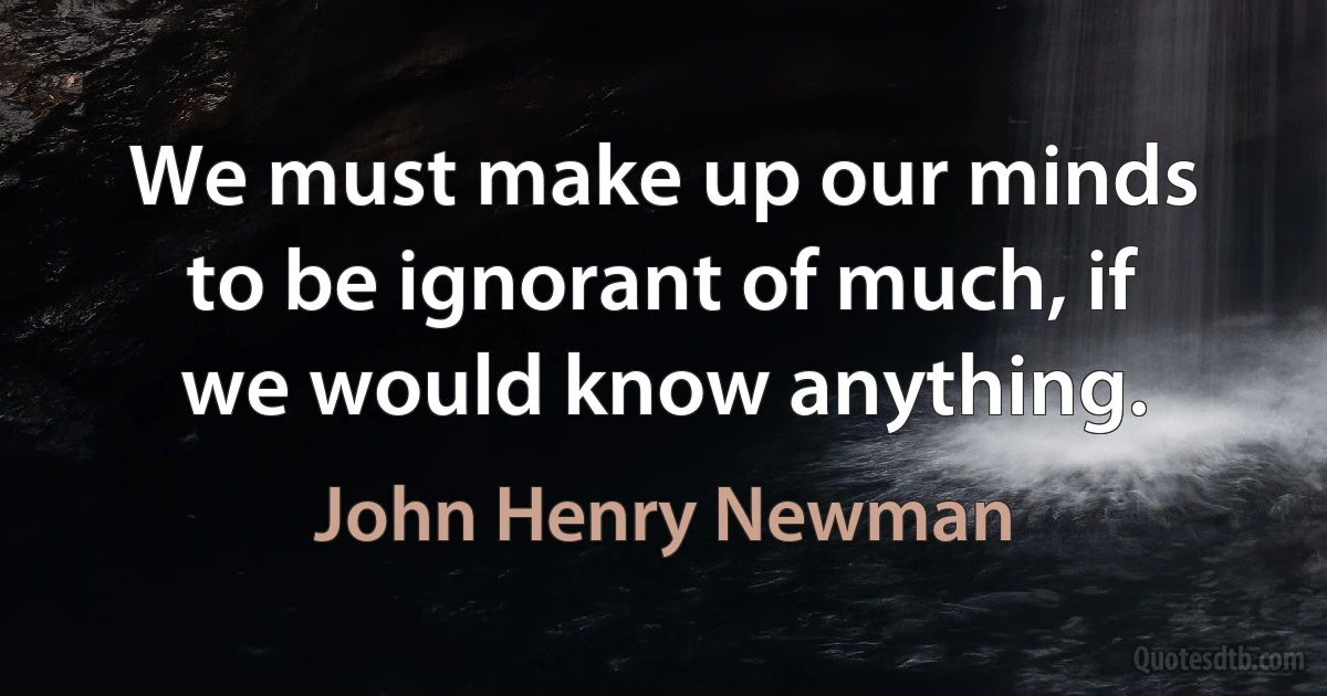 We must make up our minds to be ignorant of much, if we would know anything. (John Henry Newman)