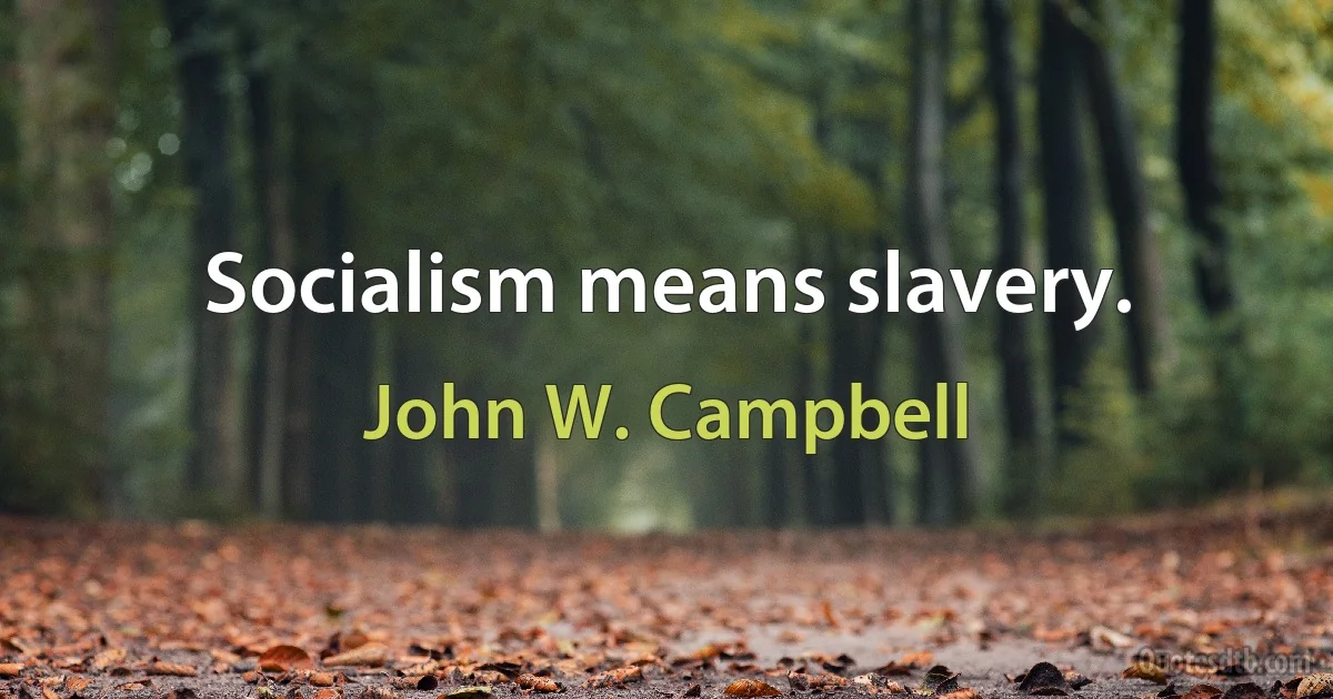 Socialism means slavery. (John W. Campbell)