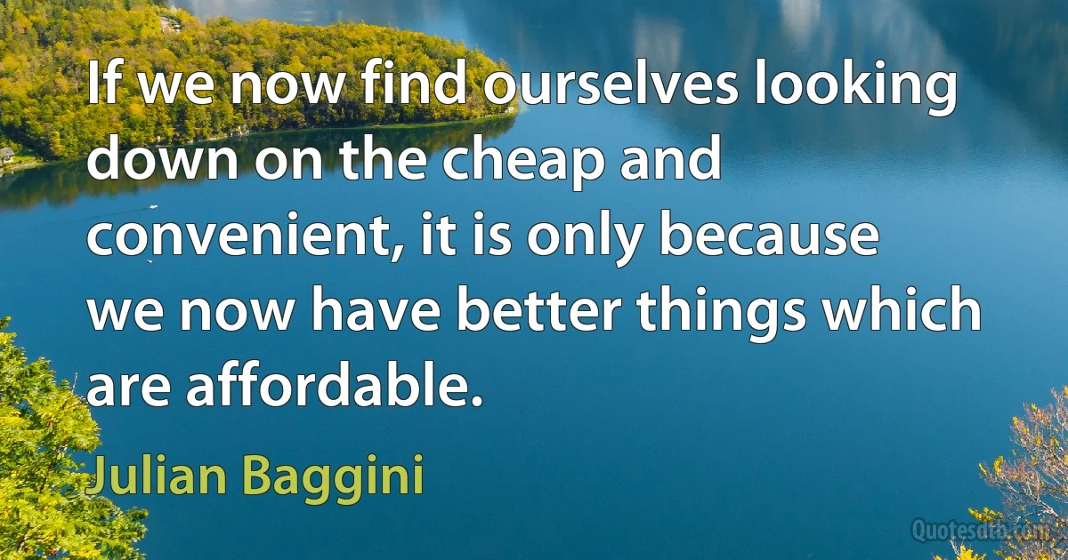 If we now find ourselves looking down on the cheap and convenient, it is only because we now have better things which are affordable. (Julian Baggini)