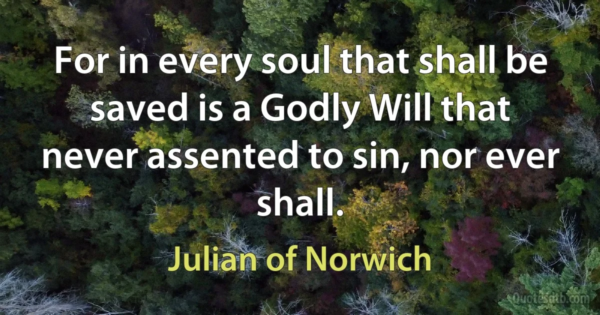 For in every soul that shall be saved is a Godly Will that never assented to sin, nor ever shall. (Julian of Norwich)