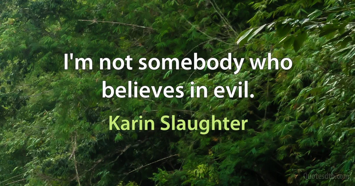 I'm not somebody who believes in evil. (Karin Slaughter)