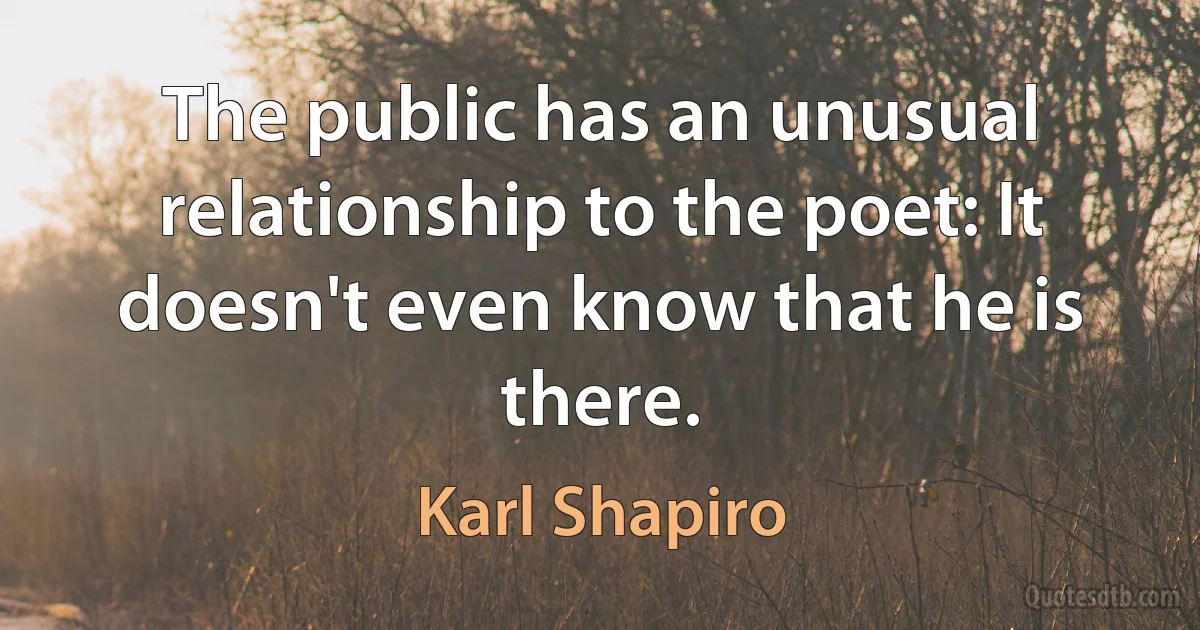 The public has an unusual relationship to the poet: It doesn't even know that he is there. (Karl Shapiro)