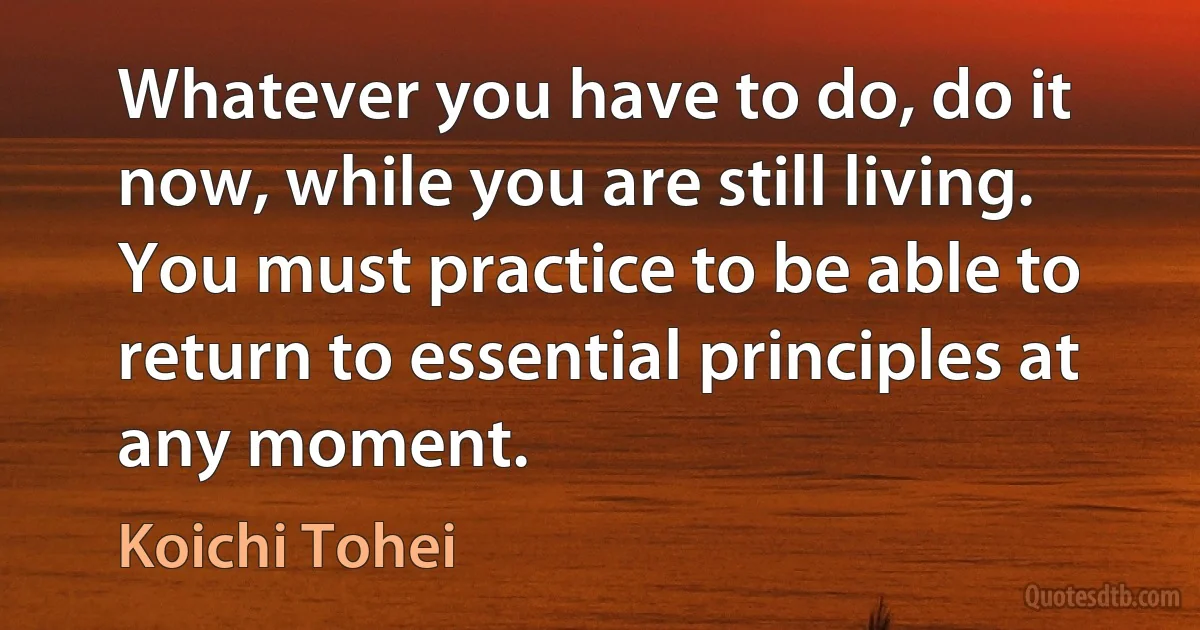 Whatever you have to do, do it now, while you are still living. You must practice to be able to return to essential principles at any moment. (Koichi Tohei)