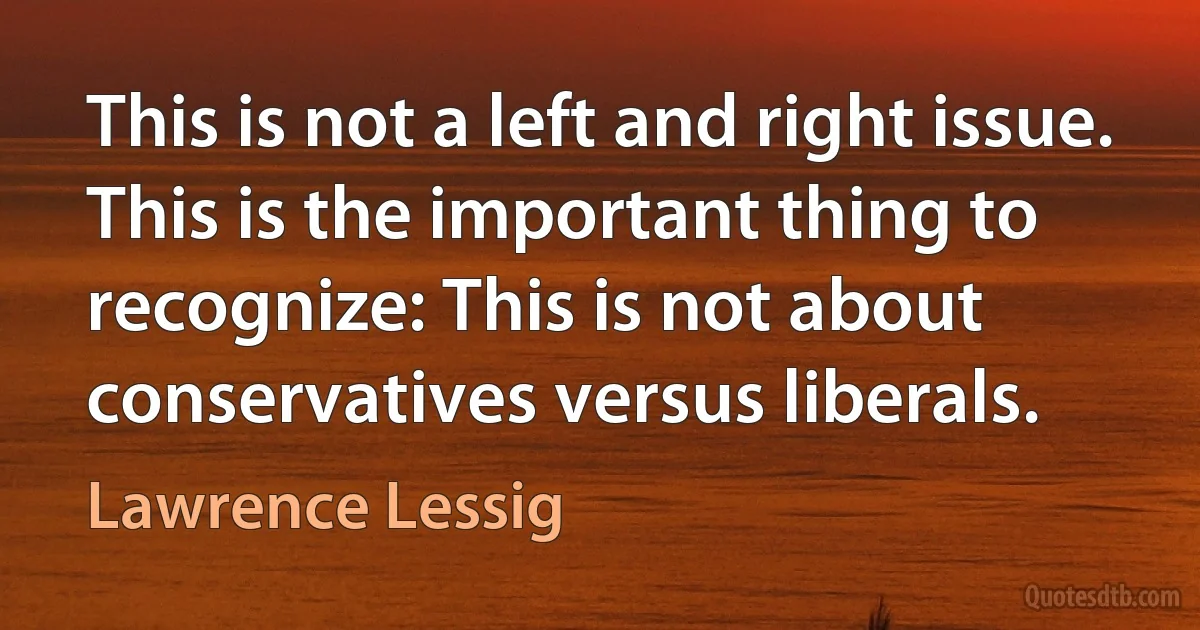 This is not a left and right issue. This is the important thing to recognize: This is not about conservatives versus liberals. (Lawrence Lessig)