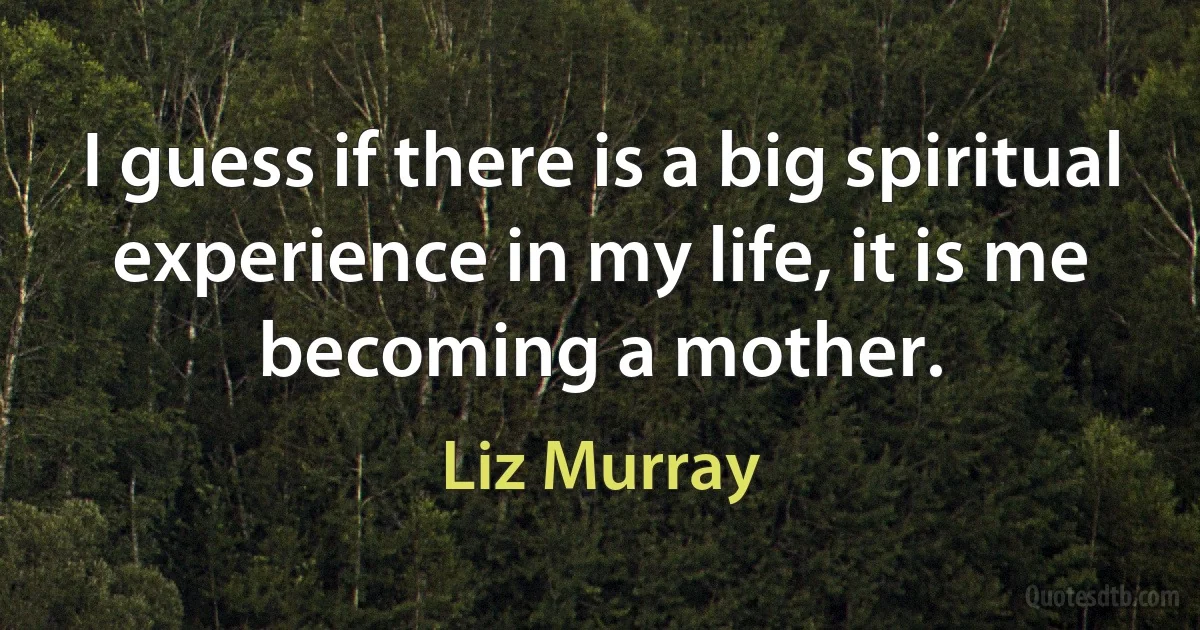 I guess if there is a big spiritual experience in my life, it is me becoming a mother. (Liz Murray)