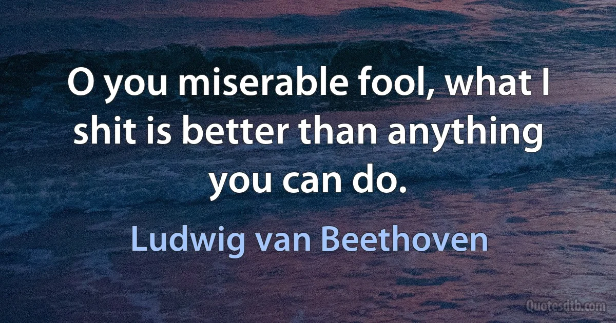 O you miserable fool, what I shit is better than anything you can do. (Ludwig van Beethoven)