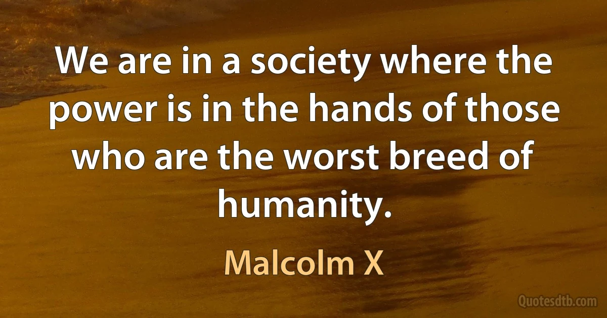 We are in a society where the power is in the hands of those who are the worst breed of humanity. (Malcolm X)