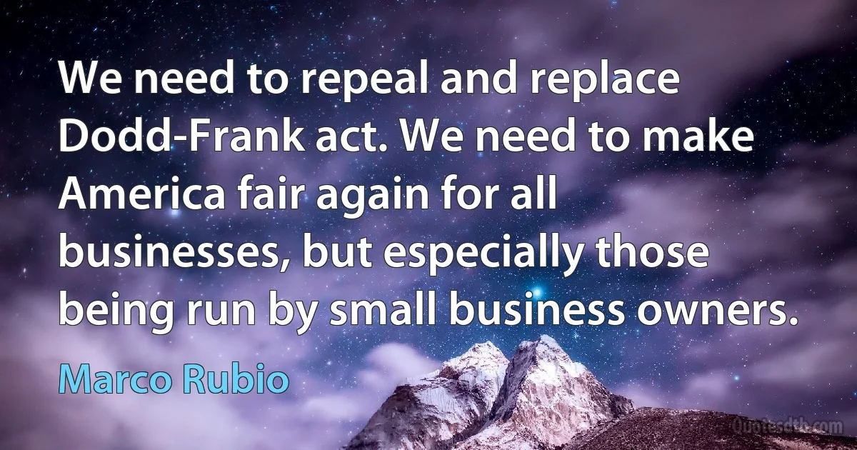 We need to repeal and replace Dodd-Frank act. We need to make America fair again for all businesses, but especially those being run by small business owners. (Marco Rubio)